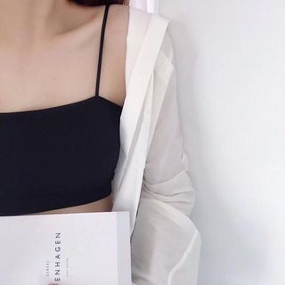 Áo 2 Dây Nữ Bún Sợi Gân Kèm Đệm 4 Màu