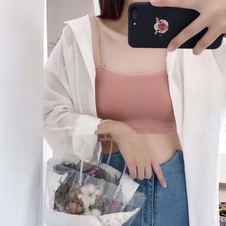 Áo 2 Dây Nữ Bún Sợi Gân Kèm Đệm 4 Màu