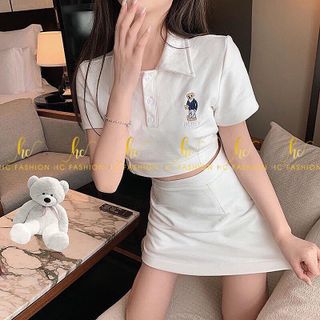 SET GẤU ÁO CROPTOP KÈM CHÂN VÁY CHỮ A CÓ QUẦN