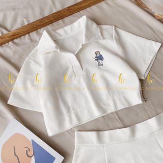 SET GẤU ÁO CROPTOP KÈM CHÂN VÁY CHỮ A CÓ QUẦN
