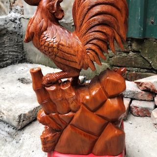 Tượng Gỗ Điêu Khắc Gia Đình Gà Trống