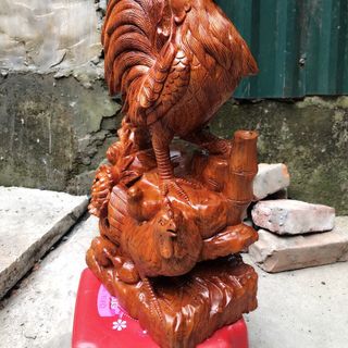 Tượng Gỗ Điêu Khắc Gia Đình Gà Trống
