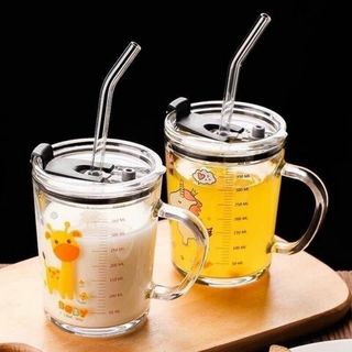 Cốc nước, ly pha sữa thuỷ tinh có nắp đậy, vạch chia cực kỳ tiện lợi