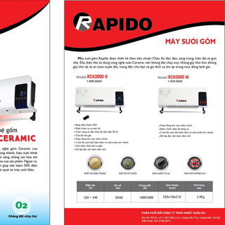 Máy sưởi gốm Rapido RCH2000-D điều khiển điện tử tiêu chuẩn Châu Âu