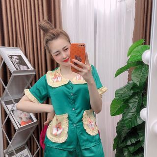 Đồ bộ nữ mặc nhà pijama Satin in chó shiba Đùi