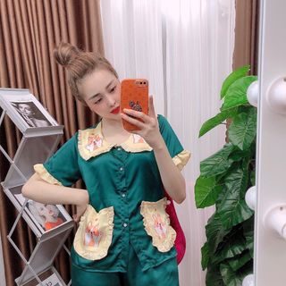 Đồ bộ nữ mặc nhà pijama Satin in chó shiba Đùi