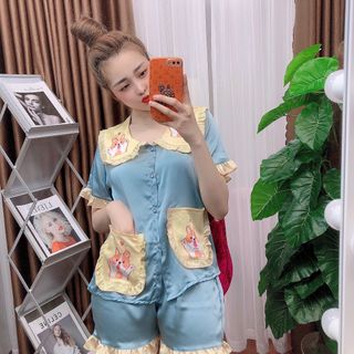 Đồ bộ nữ mặc nhà pijama Satin in chó shiba Đùi
