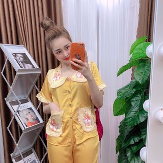 Đồ bộ nữ mặc nhà pijama Satin in chó shiba Lửng