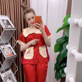 Đồ bộ nữ mặc nhà pijama Satin in chó shiba Lửng