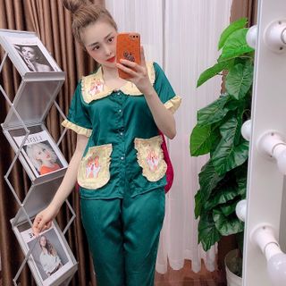 Đồ bộ nữ mặc nhà pijama Satin in chó shiba Lửng