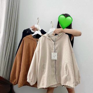 Áo khoác nhung tăm tay phồng dây kéo khoen