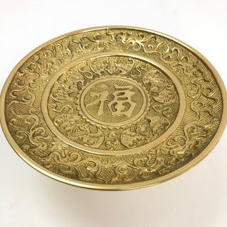 Đĩa đựng trái cây thờ cúng bằng đồng nguyên chất mẫu chữ phúc,đường kính 28cm