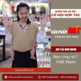 Địu vải em bé sling Cao Cấp 2Em ngủ ngon - chỉnh Size - Trợ lực - 0-24 tháng mềm mại, thoáng khí, co giãn 590K