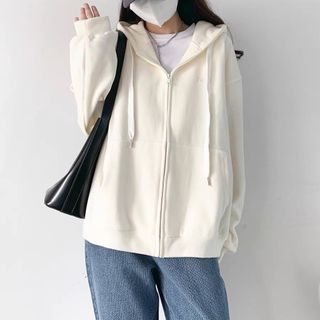 Áo Khoác Nỉ Trắng - Khóa Zipper AKT