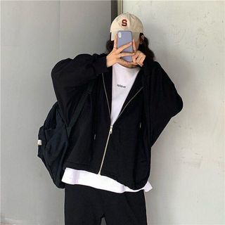 Áo Khoác Nỉ Đen - Khóa Zipper AKT