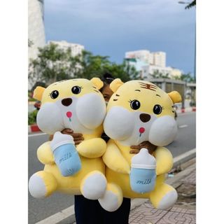 Gấu bông hổ ôm bình sữa, Thú nhồi bông hổ siêu to đáng yêu, chất liệu nhung cao cấp, 100% bông gòn 60cm/80cm