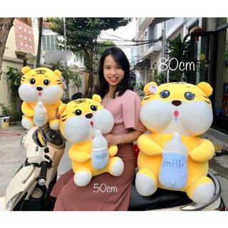 Gấu bông hổ ôm bình sữa, Thú nhồi bông hổ siêu to đáng yêu, chất liệu nhung cao cấp, 100% bông gòn 60cm/80cm