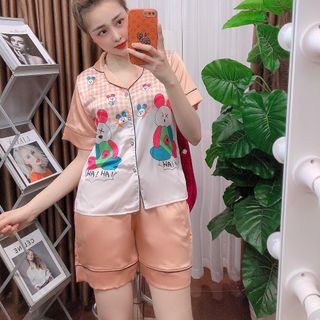 Đồ bộ nữ mặc nhà pijama Satin gấu tại Hồng Đùi
