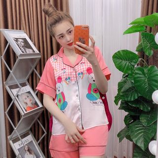 Đồ bộ nữ mặc nhà pijama Satin gấu tại Hồng Đùi