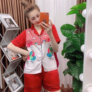 Đồ bộ nữ mặc nhà pijama Satin gấu tại Hồng Đùi