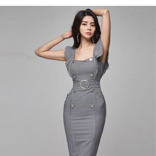 ĐẦM ÔM CARO PHỐI NÚT KHOEN - DT1579 - 155