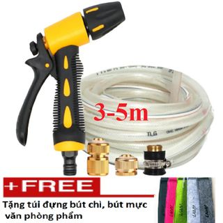 Bộ dây vòi xịt nước rửa xe, tưới cây . tăng áp 3 lần, loại 3m, 5m 206319Xđầu đồng, cút đồng+ tặng túi đựng bút giá sỉ
