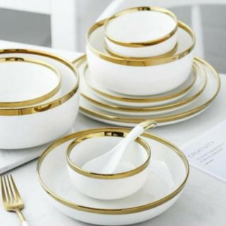 bộ chén bát đĩa ăn 32 chi tiết trắng viền vàng cao cấp giá sỉ