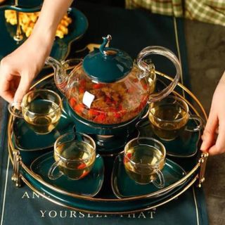 Bộ trà khay tròn thủy tinh cao cấp phong cách Nhật Bản giá sỉ