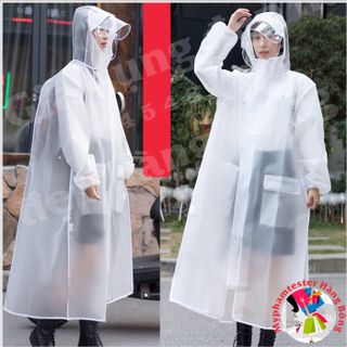 (HÀNG ĐẸP) Áo mưa trắng đục cho cả nam và nữ, phong cách Hàn Quốc có kính che mặt trong suốt trắng chất xịn