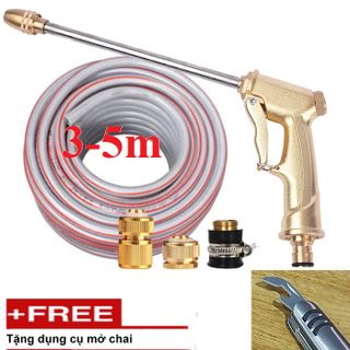 Bộ dây vòi xịt nước rửa xe,tưới cây .tăng áp 3 lần,loại 3m,5m 206701-3 đầu đồng,cút đồng,nối đồng+ tặng mở chai
