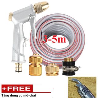Bộ dây vòi xịt nước rửa xe, tưới cây .tăng áp 3 lần,loại 3m,5m 206701 đầu đồng,cút đồng,nối đồng+ tặng mở chai