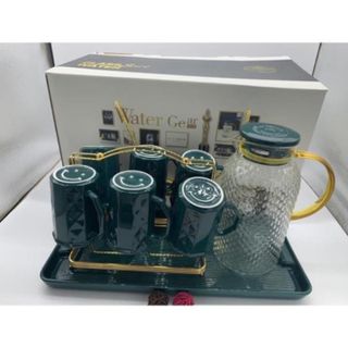 (Hàng đẹp) Bộ bình 6 cốc thủy tinh cao cấp kèm giá úp và khay