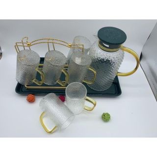 (Hàng đẹp) Bộ bình 6 cốc thủy tinh cao cấp kèm giá úp và khay