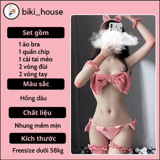 Cosplay mèo sexy kèm phụ kiện cao cấp đáng yêu bộ đồ ngủ bé mèo hồng gợi cảm dễ thương BIKI HOUSE N736 - TPHCM giá sỉ