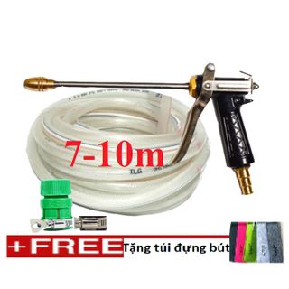 Bộ dây vòi xịt nước rửa xe,tưới cây .tăng áp 3 lần,loại 7m.10m 206318 đầu đồng,đai,nối nhựa v+tặng túi đựng bút giá sỉ