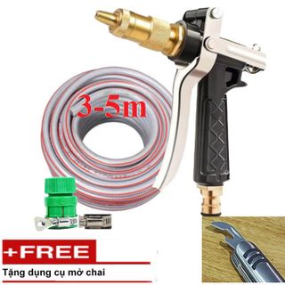 Bộ dây vòi xịt nước rửa xe,tưới cây .tăng áp 3 lần,loại 3m, 5m 206236 đầu đồng,cút nhựa,nối đai+ tặng mở chai