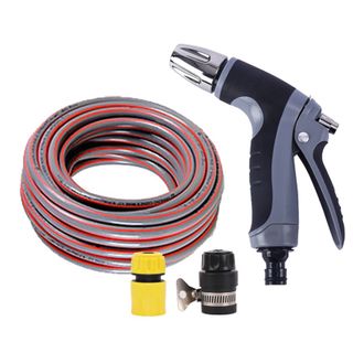 Bộ dây và vòi xịt tăng áp rửa xe tưới cây (cút nhựa nối đen 712-2)