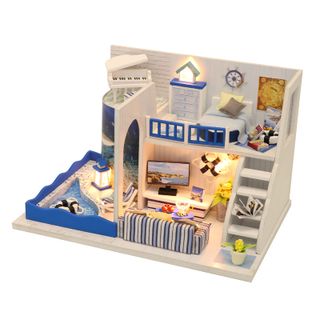 mô hình trang trí 3D handmade đồ chơi lắp gáp gỗ ngôi nhà âm thanh của biển mini thu nhỏ M040 có đèn giá sỉ