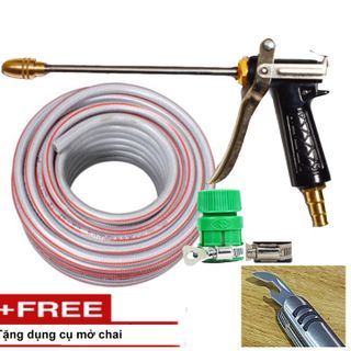Bộ dây vòi xịt nước rửa xe, tưới cây . tăng áp 3 lần, loại 3m, 5m 206318Mđầu đồng, đai,cút vàng+ tặng mở chai