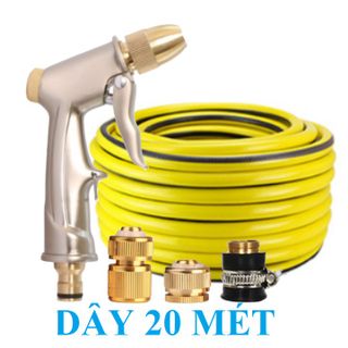 Bộ dây vòi xịt nước rửa xe, tưới cây . tăng áp 3 lần, loại 20m 206701-1 đầu đồng, cút đồng [SKM]