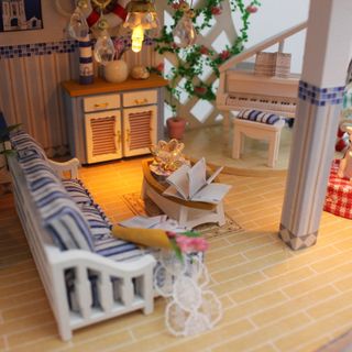 Mô hình đồ chơi lắp bằng gỗ DIY trang trí ngôi nhà búp bê thu nhỏ 13844 có đèn