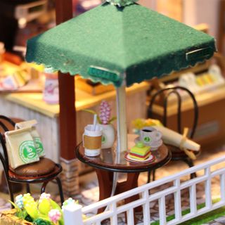 Đồ Chơi Mô Hình Lắp Ráp Gỗ Vật Dụng Trang Trí Quán Café Thư Giãn Mini C006 Có Đèn