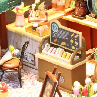 Đồ Chơi Mô Hình Lắp Ráp Gỗ Vật Dụng Trang Trí Quán Café Thư Giãn Mini C006 Có Đèn