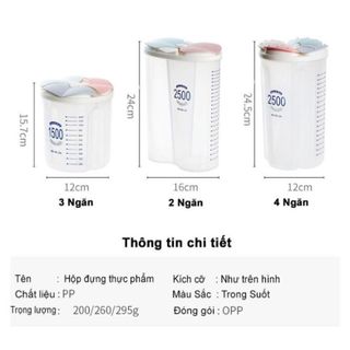 (SIÊU HOT) Hộp Bảo Quản Thực Phẩm, Lọ, Hũ Nhựa Trong Suốt 1500ml/2500 Nhiều Ngăn Đựng Gia Vị,Đồ Khô, Ngũ Cốc,...