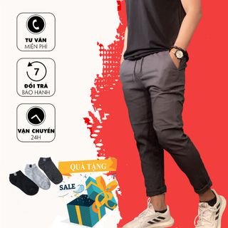Quần ống côn, kaki mềm mịn cao cấp [xám trắng]