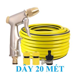 Bộ dây vòi xịt nước rửa xe, tưới cây . tăng áp 3 lần, loại 20m 206701-1 đầu đồng, cút, nối đen