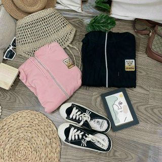 Áo khoác nỉ khoá kéo gấu thêu