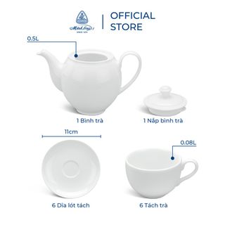 Bộ trà cao cấp Minh Long 0.5 L - Camellia - Trắng