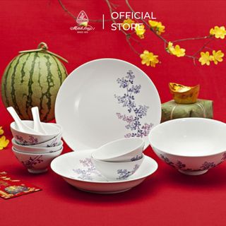 Bộ chén dĩa sứ Minh Long 24 sản phẩm - daisy - cỏ Tím