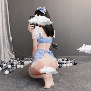 Đồ ngủ cosplay hầu gái sexy váy ngủ nàng hầu Anime họa tiết caro xanh trắng gợi cảm BIKI HOUSE N772 - HCM - Ship Hỏa Tốc